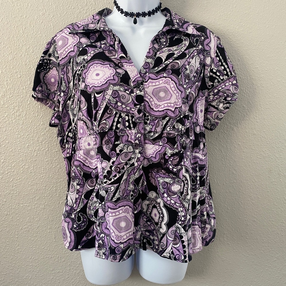 Vintage Y2K Purple Top Petite XL Paisley Whimsigoth Fairy Grunge Boho Retro
